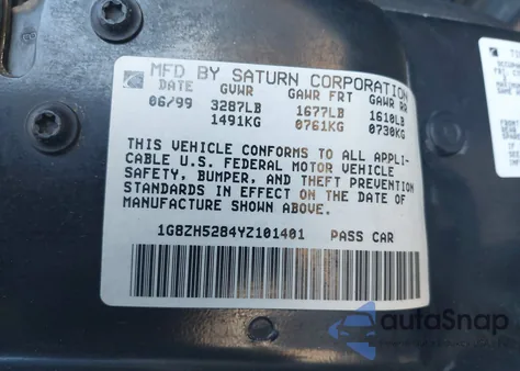 2000 Saturn Sl1 from USA, damaged, VIN 1G8ZH5284YZ101401